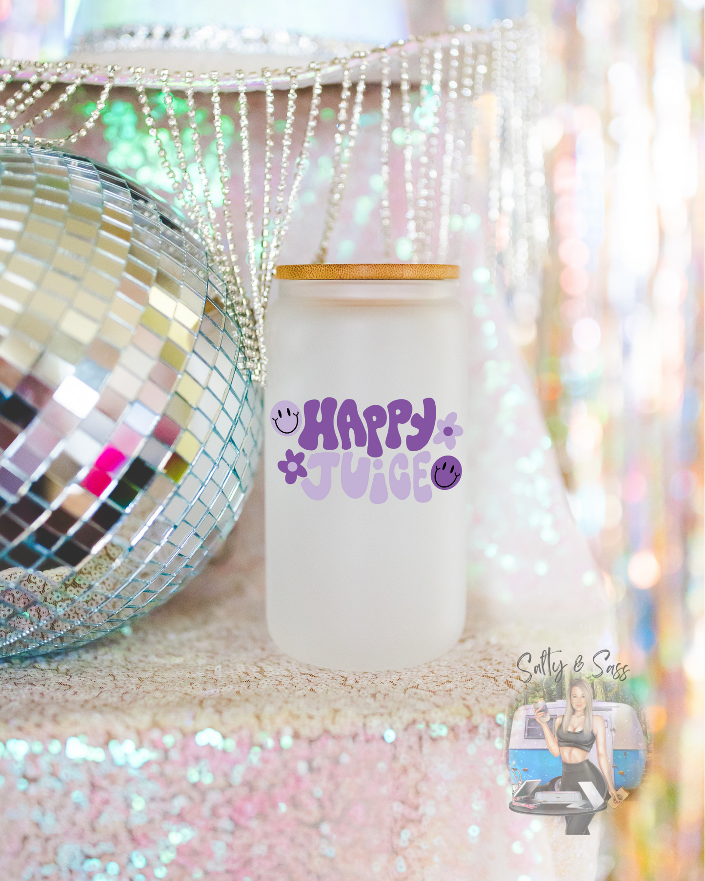 Smiley Purple Happy Juice Clear or Frosted Tumber