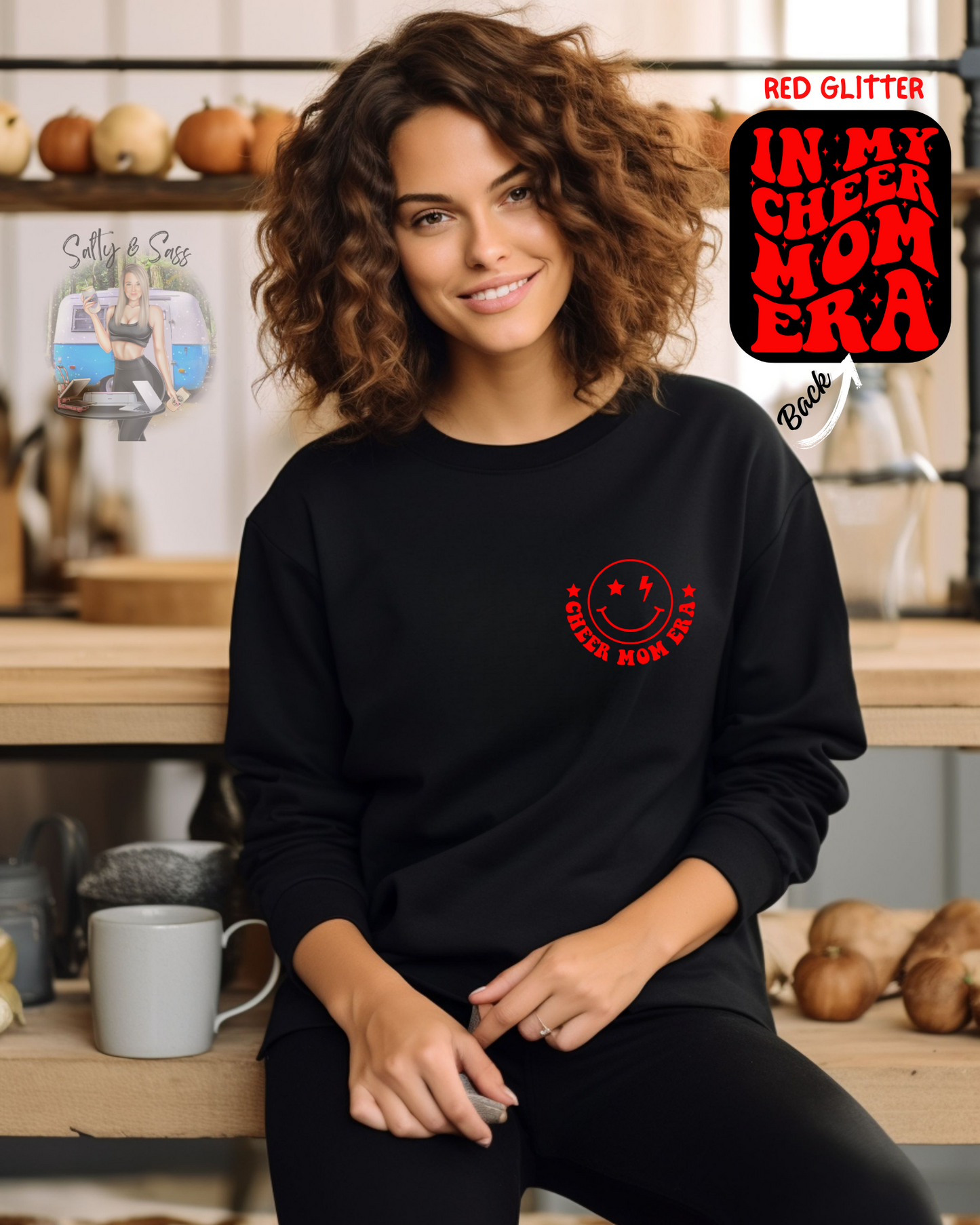 Glitter Cheer Mom Era Crewneck