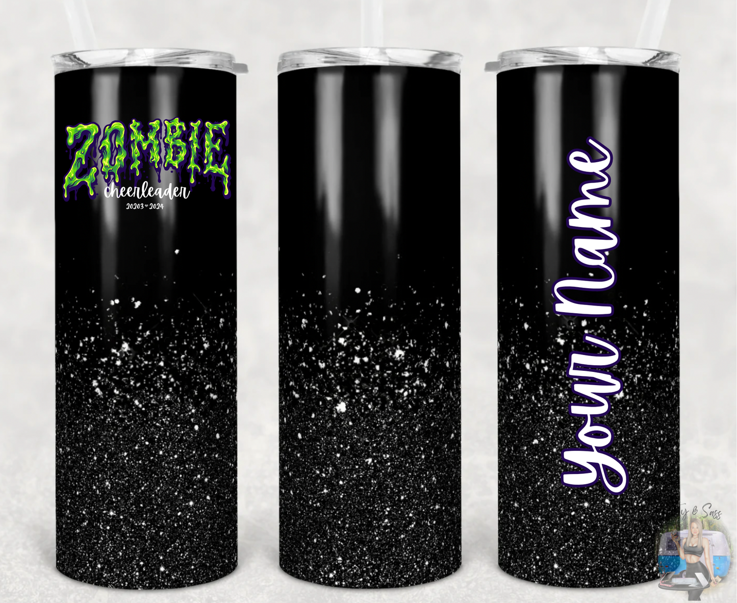Black Glitter Zombie Cheerleader tumbler
