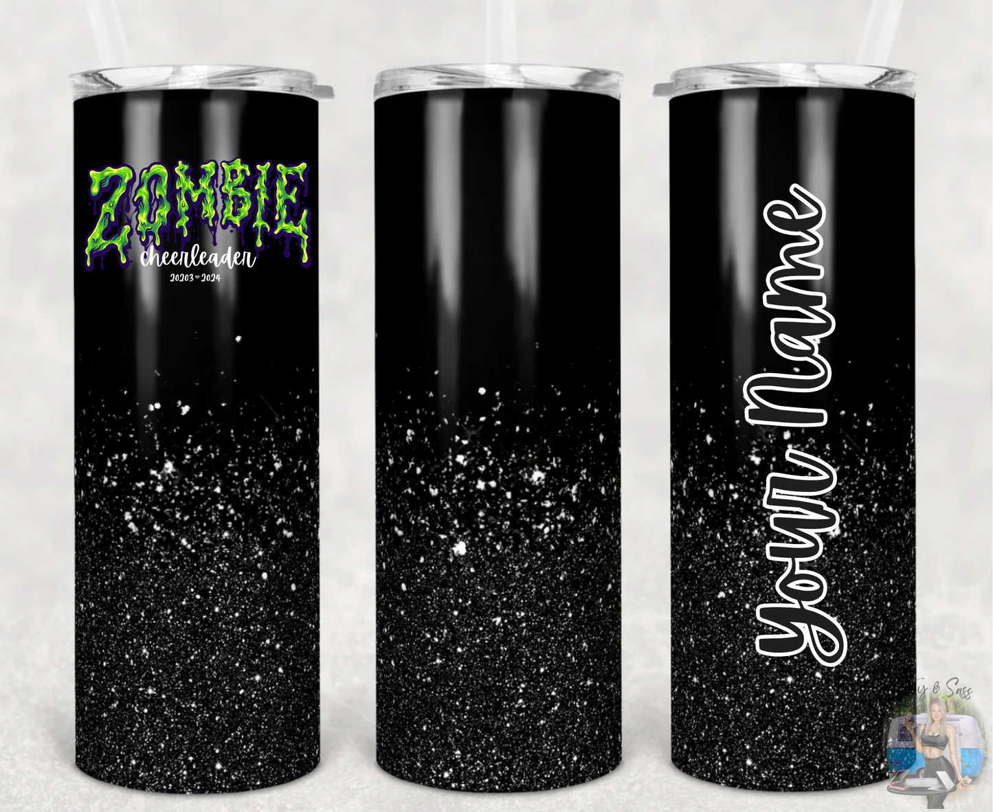 Black Glitter Zombie Cheerleader tumbler