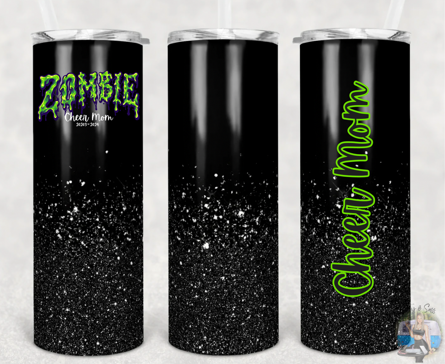 Black Glitter Zombie Cheerleader tumbler