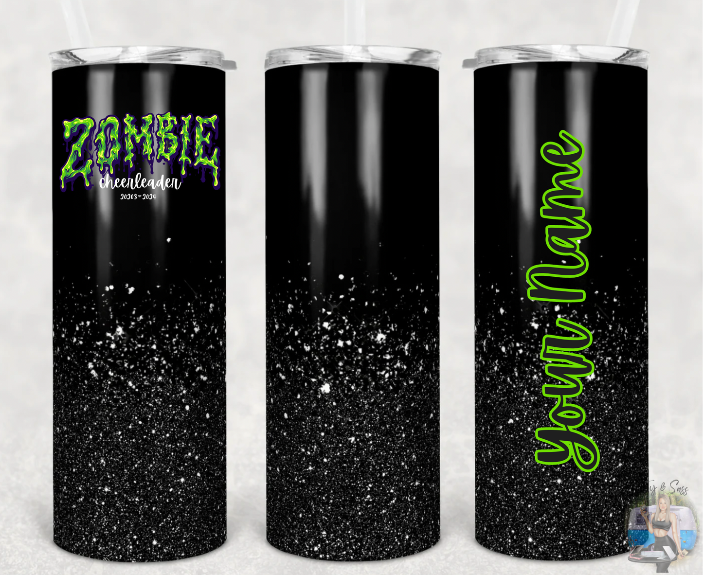 Black Glitter Zombie Cheerleader tumbler