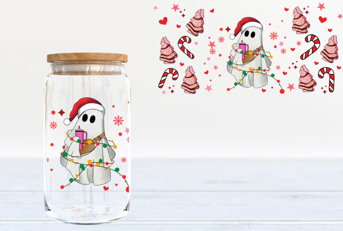 Christmas Ghosts with candy canes and trees