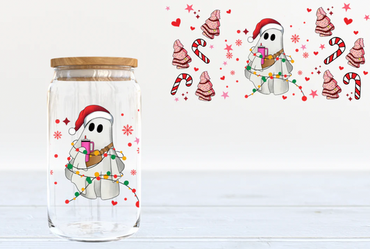 Christmas Ghosts with candy canes and trees