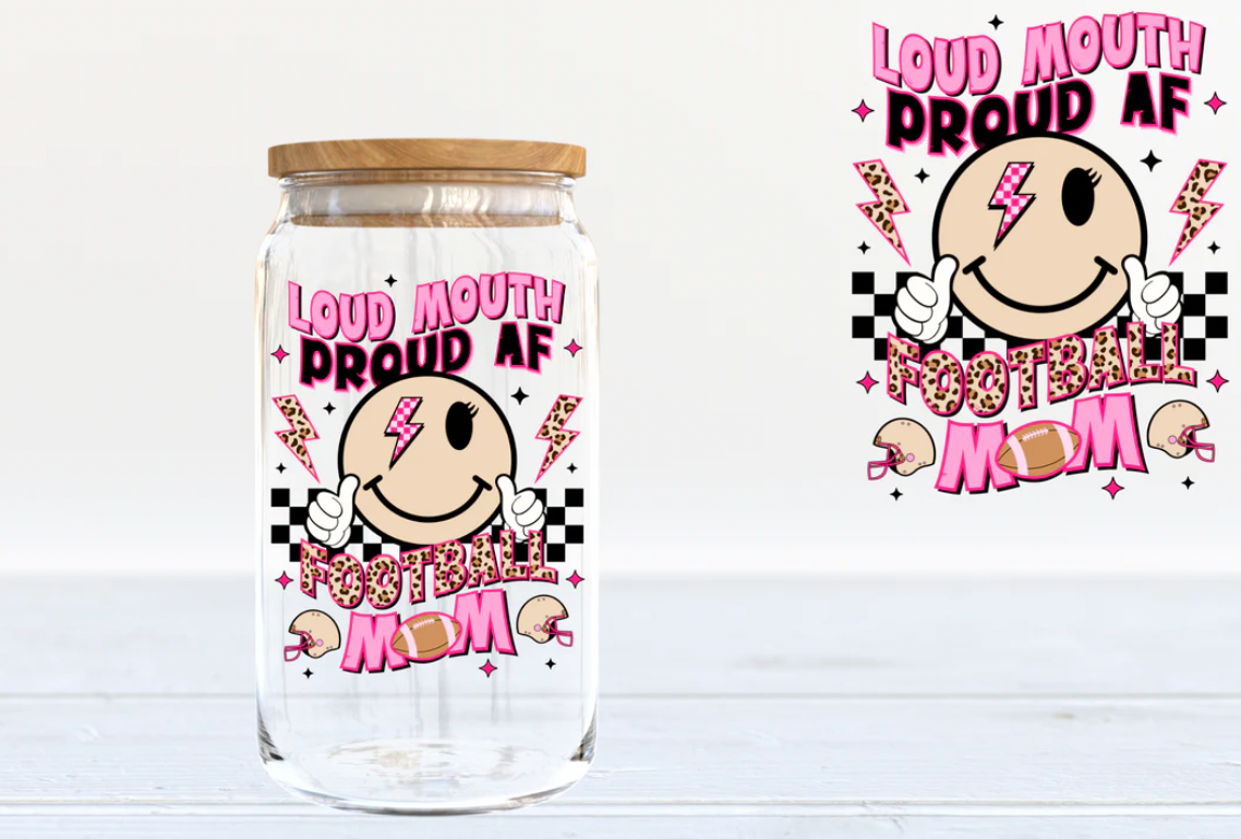 Loud Mouth Football Mom 160z glass tumbler