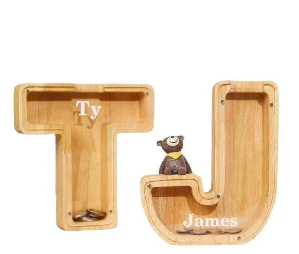 Piggy Bank, Custom Wooden Coin Bank, Letter Coin Bank (Pre-Order)