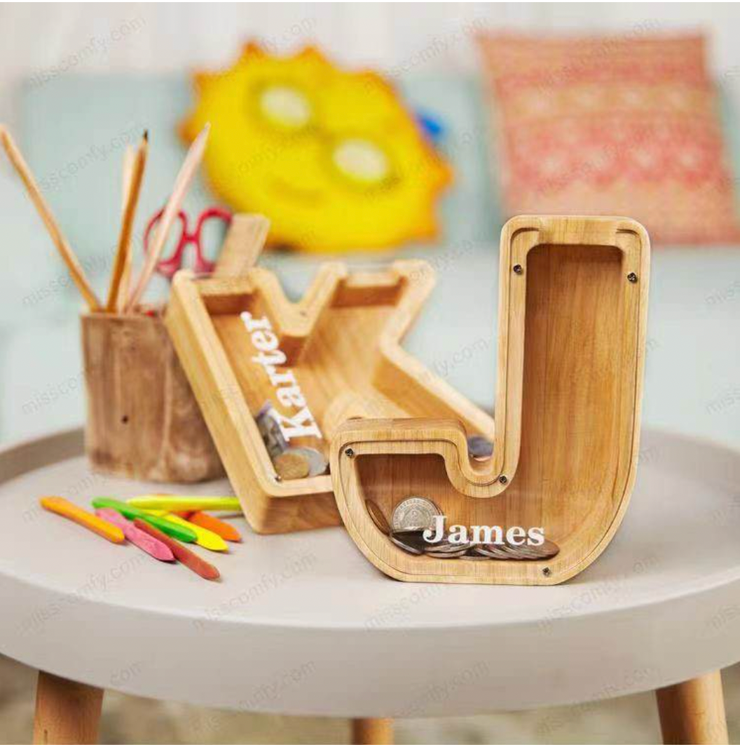 Piggy Bank, Custom Wooden Coin Bank, Letter Coin Bank (Pre-Order)