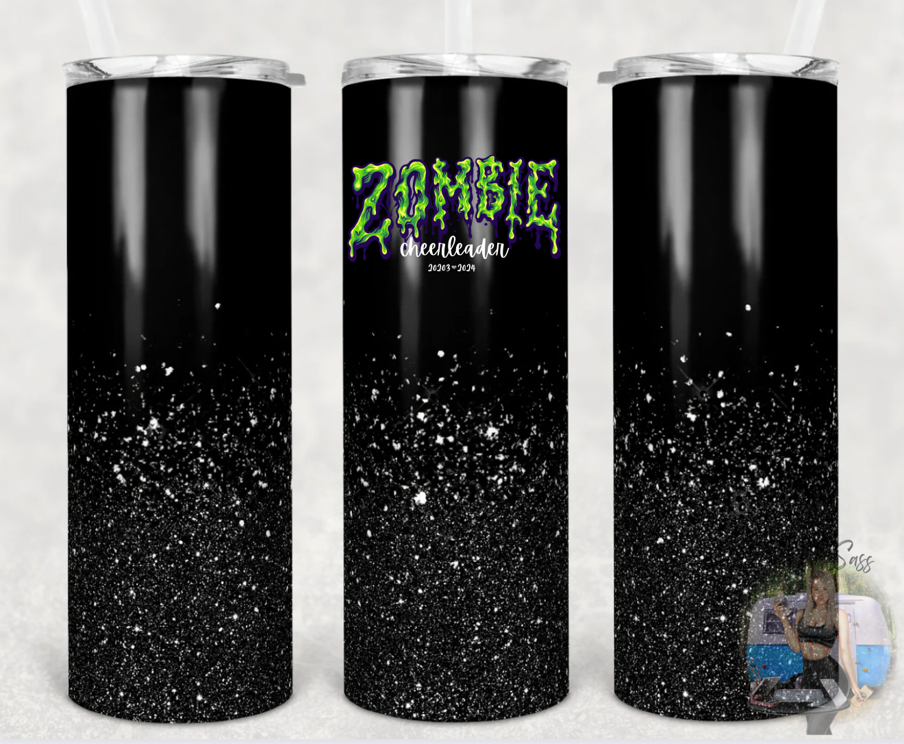 Black Glitter Zombie Cheerleader tumbler