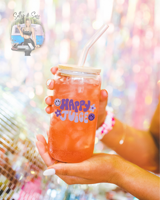 Smiley Purple Happy Juice Clear or Frosted Tumber
