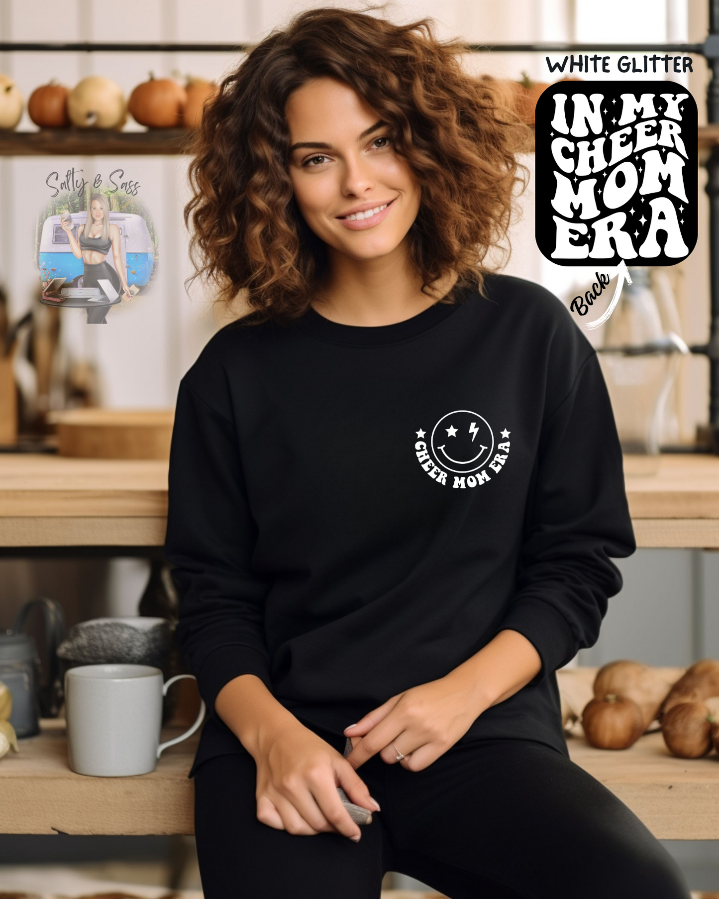Glitter Cheer Mom Era Crewneck