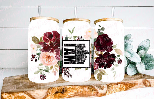 I Am Woman 16oz Glass Beer Can Tumbler