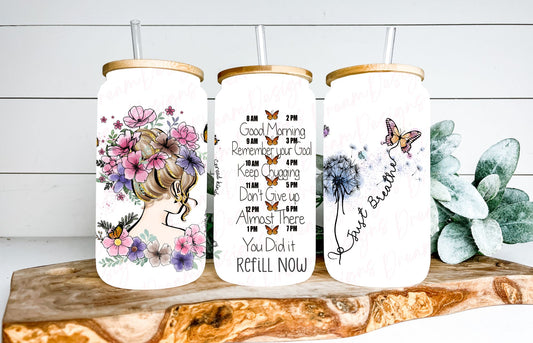 Motivational Water Tracker 16oz Glass Beer Can Tumbler
